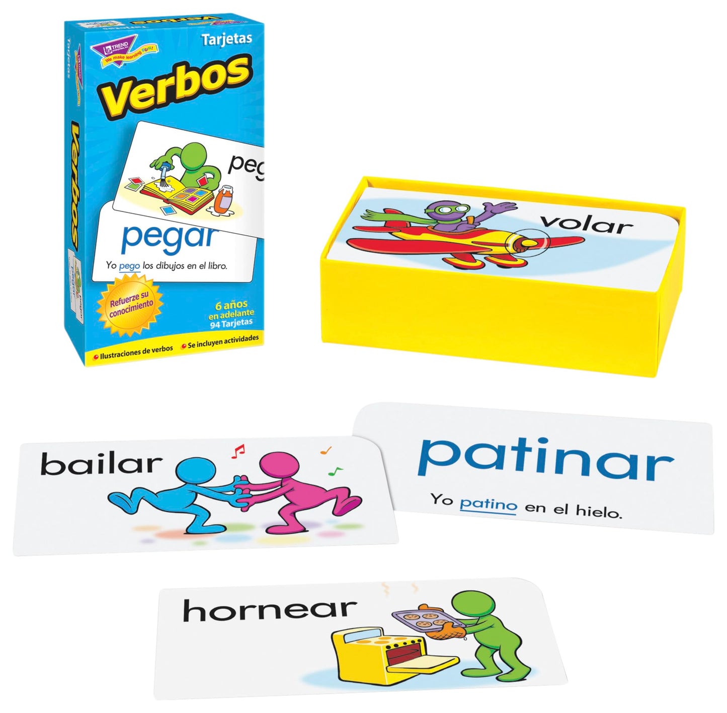 Trend Enterprises: Verbos (Spanish Action Words) Skill Drill Flash Cards, Grow Spanish Fluently, Illustraions with Words & Sample Sentence, 94 Cards