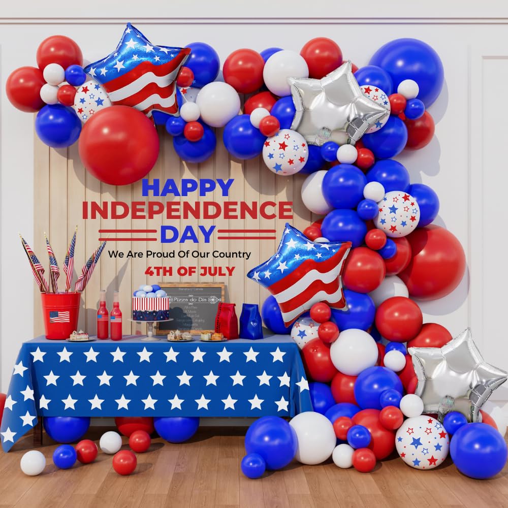 Beaumode 4th july Balloon Arch Garland Kit 139pcs Red White Blue Balloons for Independence Day Memorial Day Patriotic Veterans American Flag Day USA
