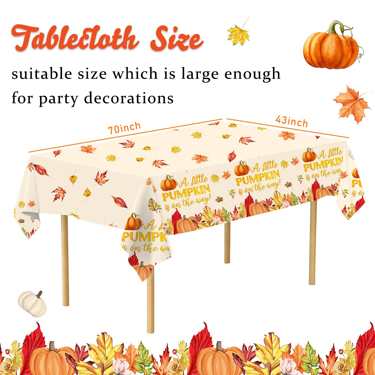 Little Pumpkin Baby Shower Decorations 3PCS a Little Pumpkin is On The Way Tablecloth Plastic Pumpkin Table Cover for Fall 1st Birthday Party Supplies