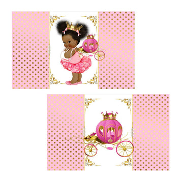 Princess Party Favor Labels, African American Princess with Gold Crown Candy Wrappers, Set of 54
