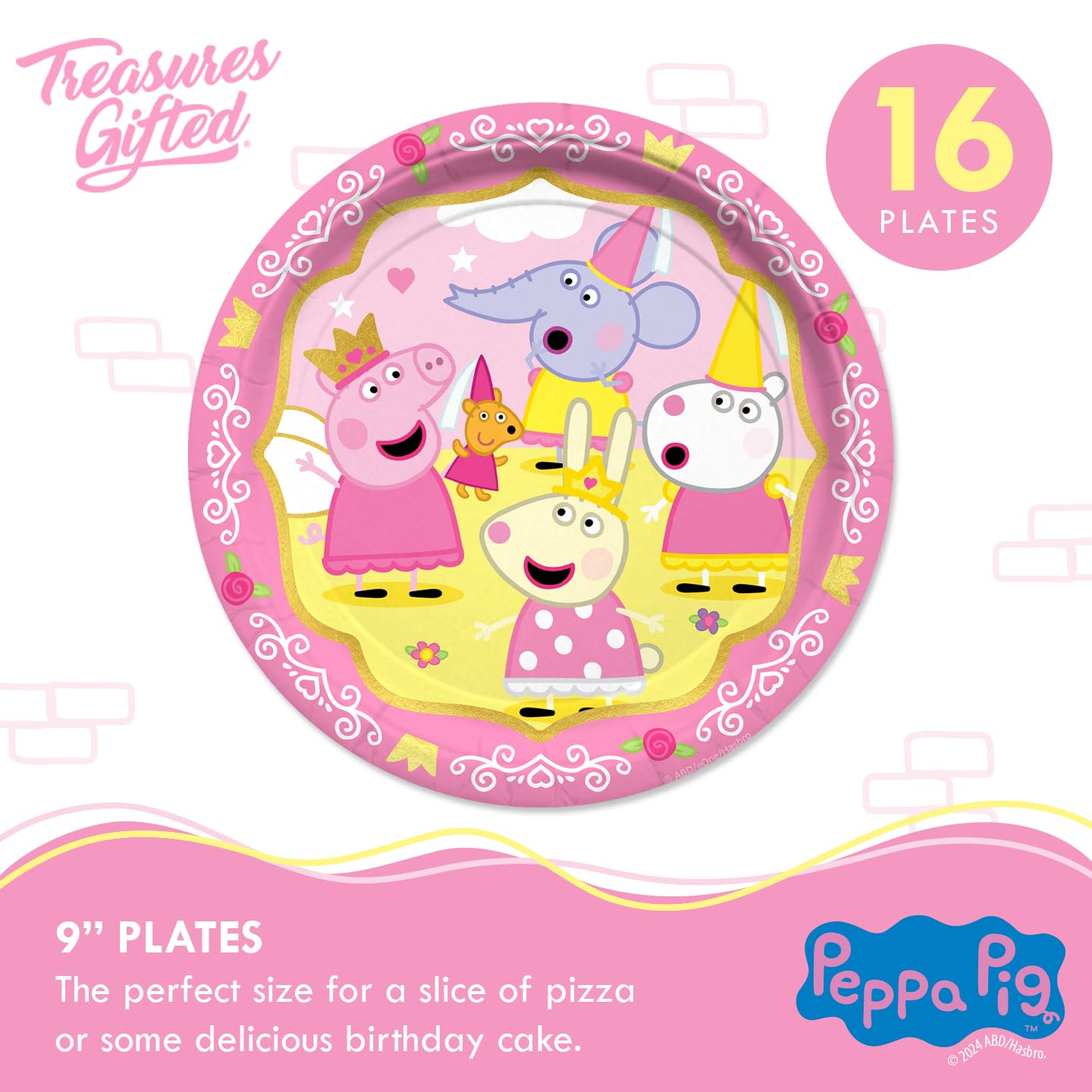 Treasures Gifted Princess Peppa Pig Birthday Party Supplies - Serves 16 Guests - Officially Licensed Party Supplies Deluxe Set - Plates, Cups