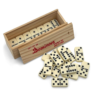Double 6 Jumbo Size Faux Tiles with Spinner in Wooden Box - Cream