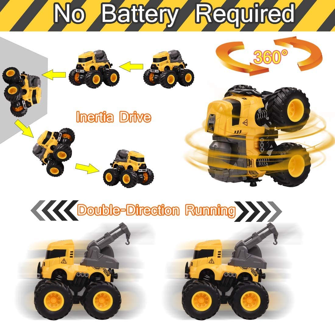 LONANDY Construction Toy Trucks, Monster Trucks Push Car for Toddlers 1-3, Best Christmas Children's Day Birthday Party Gift for Boys Age 4-7 Crane