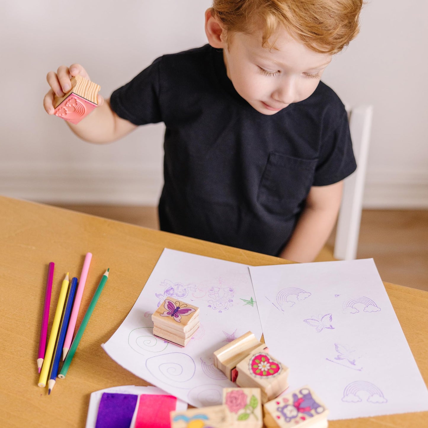 Melissa & Doug Friendship Wooden Stamp Set with 9 Stamps and 2-Color Inkpad - Kids Crafts and Art Supplies for Kids, Arts & Crafts for Ages 4+ - FSC