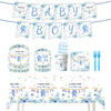 TOTOMA 162 Pcs Baby Shower Decorations for Boy Serve 25 Guest - Blue Theme All-in-One Party Supplies Kit with Plates, Cups, Napkins, Forks, Straws
