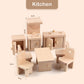 5 Set Dollhouse Furniture Accessories Wooden Bathroom/Living Room/Dining Room/Bedroom/Kitchen House 6 Family Doll Decoration Pretend Play Kids
