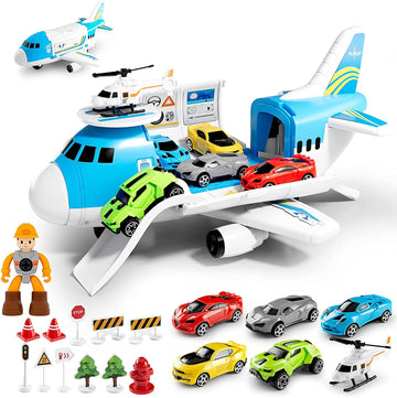 LOVE LIFE Airplane Toy Set Transport Cargo Plane Play Toy Gift for 3 4 5 6 Years Old Boys Girls Kids,Aircraft Vehicle Toys with 5 Mini Cars,Helicopter