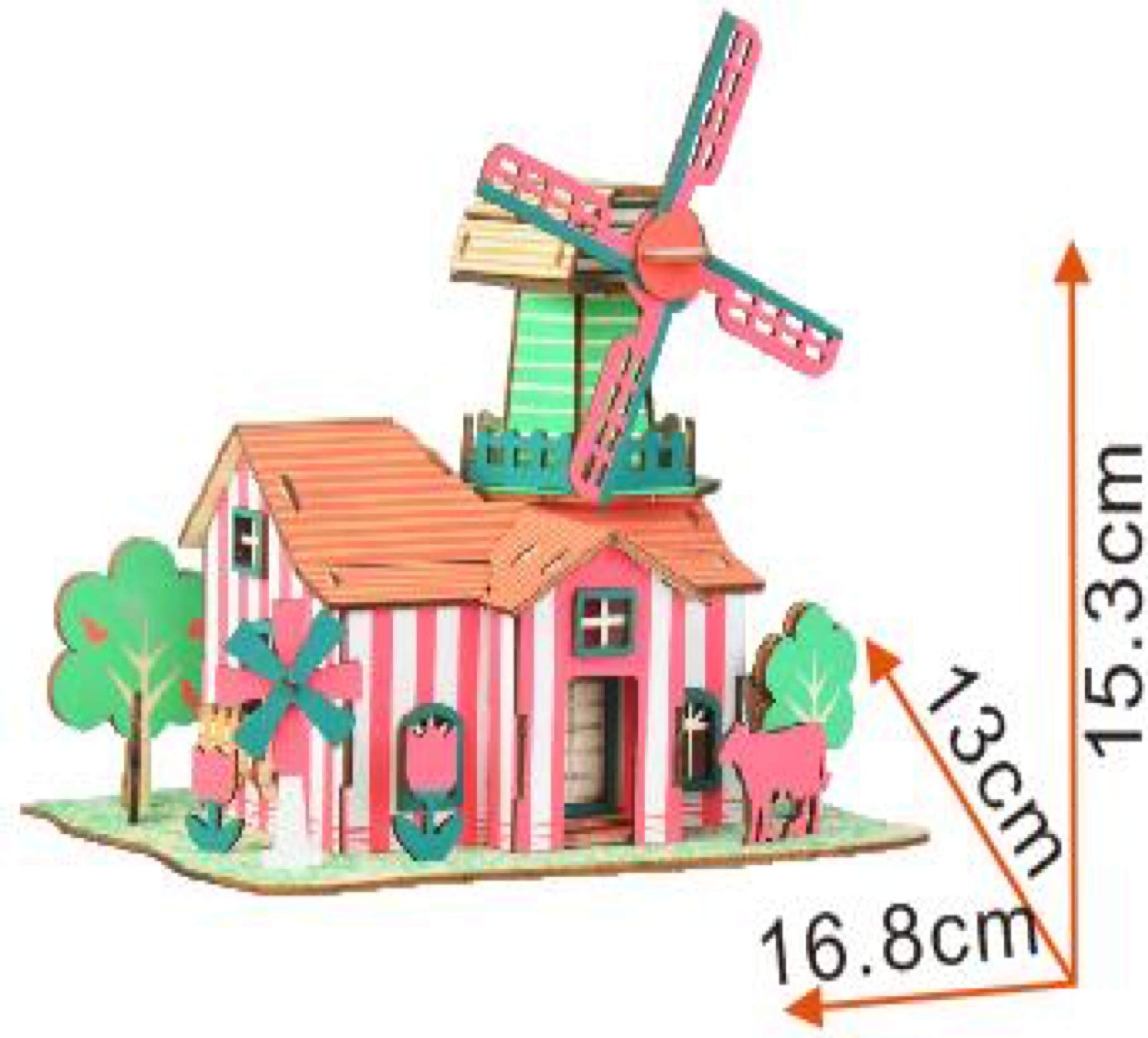 BestPysanky Windmill Model Kit - Wooden Laser-Cut 3D Puzzle (82 Pcs)