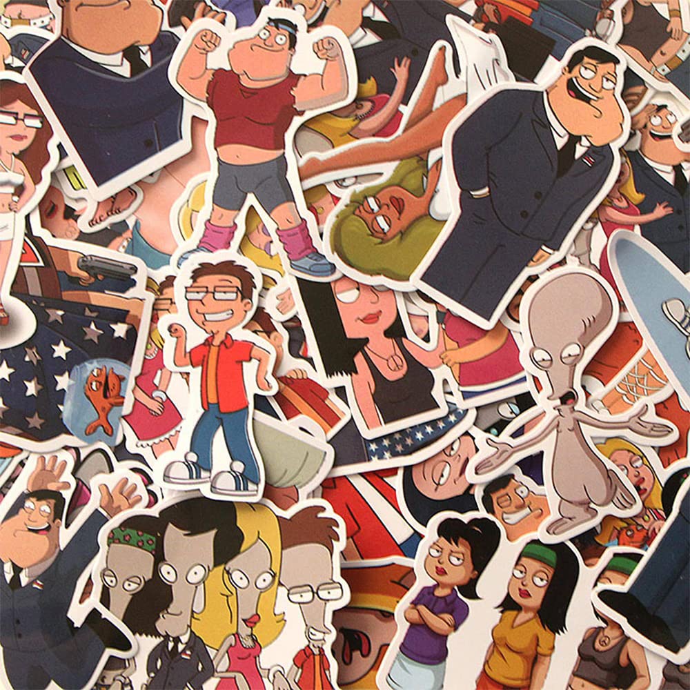 55Pcs Cute American Dad Cartoon Stickers, Which Can Be Affixed to Suitcases, Skateboards, Refrigerators, Laptops, Graffiti.Waterproof Animation Decal