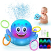 Octopus Bath Toys for Toddlers| Rechargeable Automatic Sprinkler Water Toys with LED Lights & 4 Toss Rings,150 Mins Battery Life,Baby Toys for 6-12