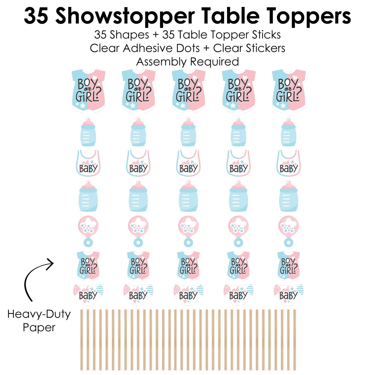 Big Dot of Happiness Baby Gender Reveal - Team Boy or Girl Party Centerpiece Sticks - Showstopper Table Toppers - 35 Pieces
