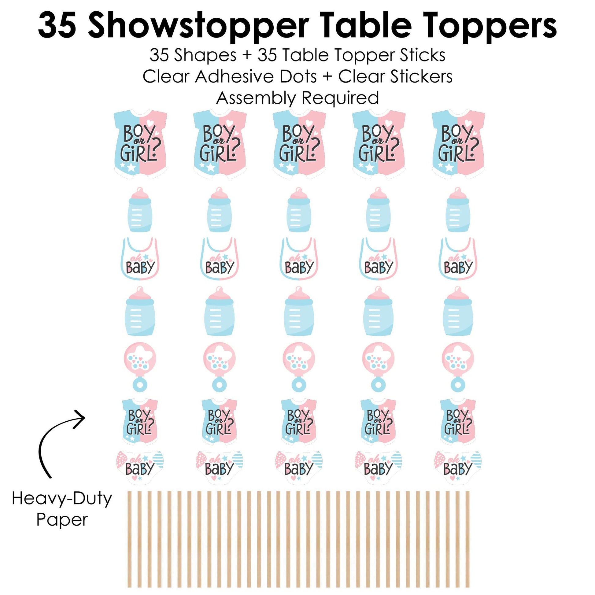 Big Dot of Happiness Baby Gender Reveal - Team Boy or Girl Party Centerpiece Sticks - Showstopper Table Toppers - 35 Pieces