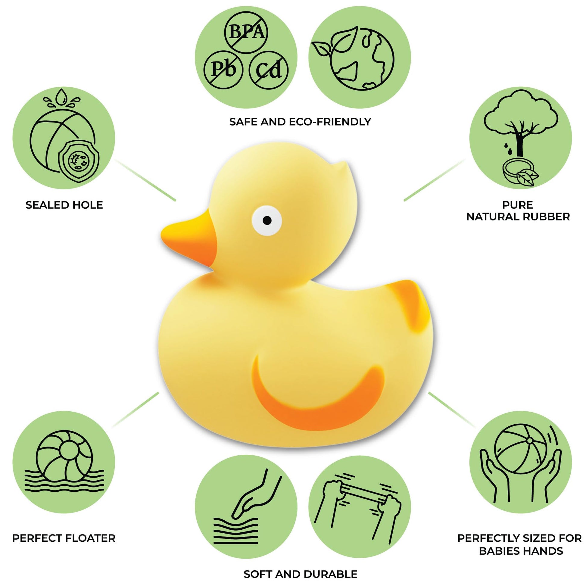 CaaOcho Pure Natural Rubber Bath Toy - Rubber Ducky Lily the Duck Baby Toy - Hole Free Bath Toys, BPA Free Bath Toys for Infants, Without Holes Sealed
