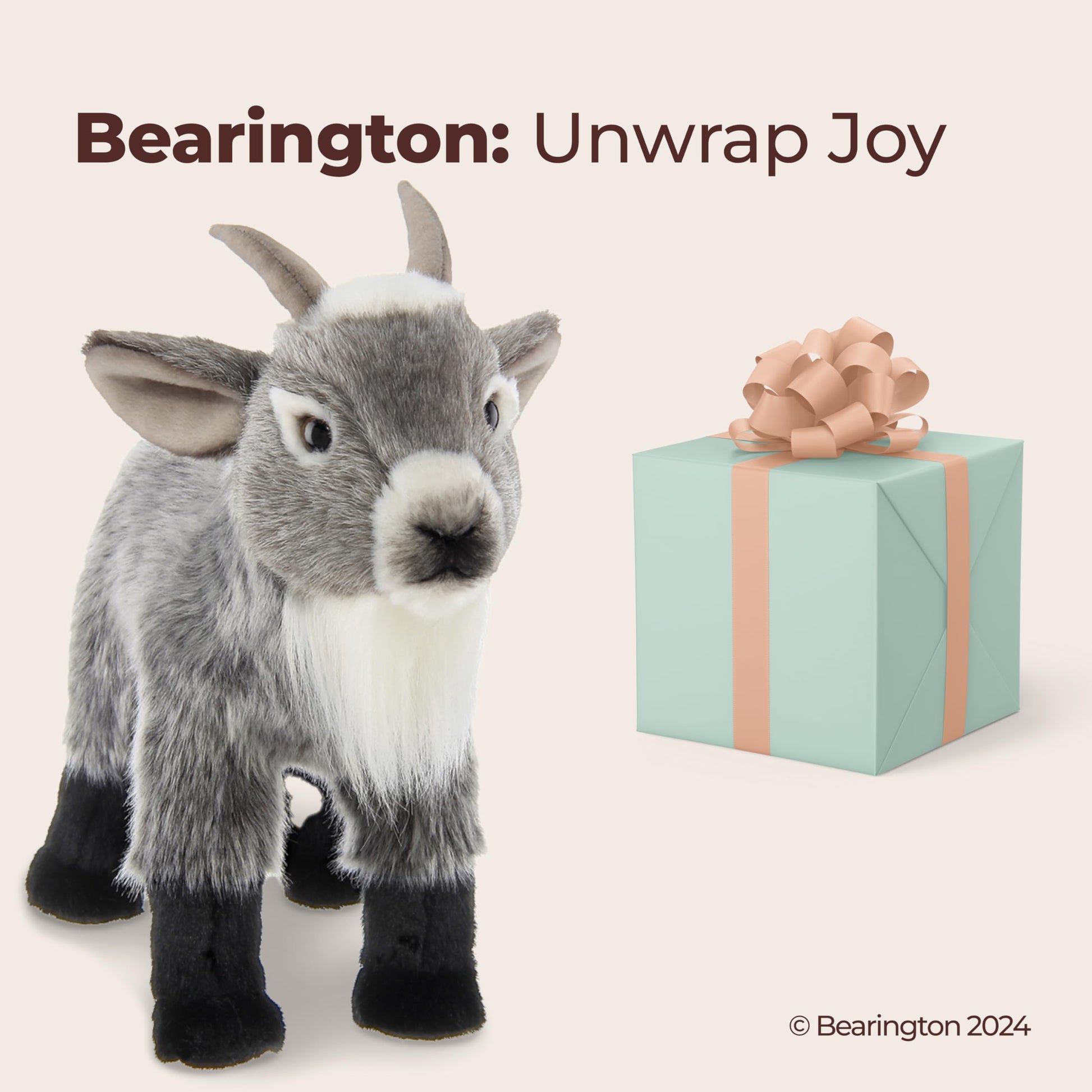 Bearington Garret the Goat Realistic Stuffed Animals - 12" Gray Plush Goat Stuffy with Weighted Body, Soft Fur, Airbrushed Details and Lifelike Design