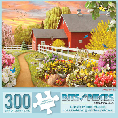 Bits and Pieces 300 Piece Puzzles for Adults - Awaken III - 300 Large Pieces 18" x 24" Jigsaw Puzzles, Sunrise Farm House, No 2 Pieces Alike