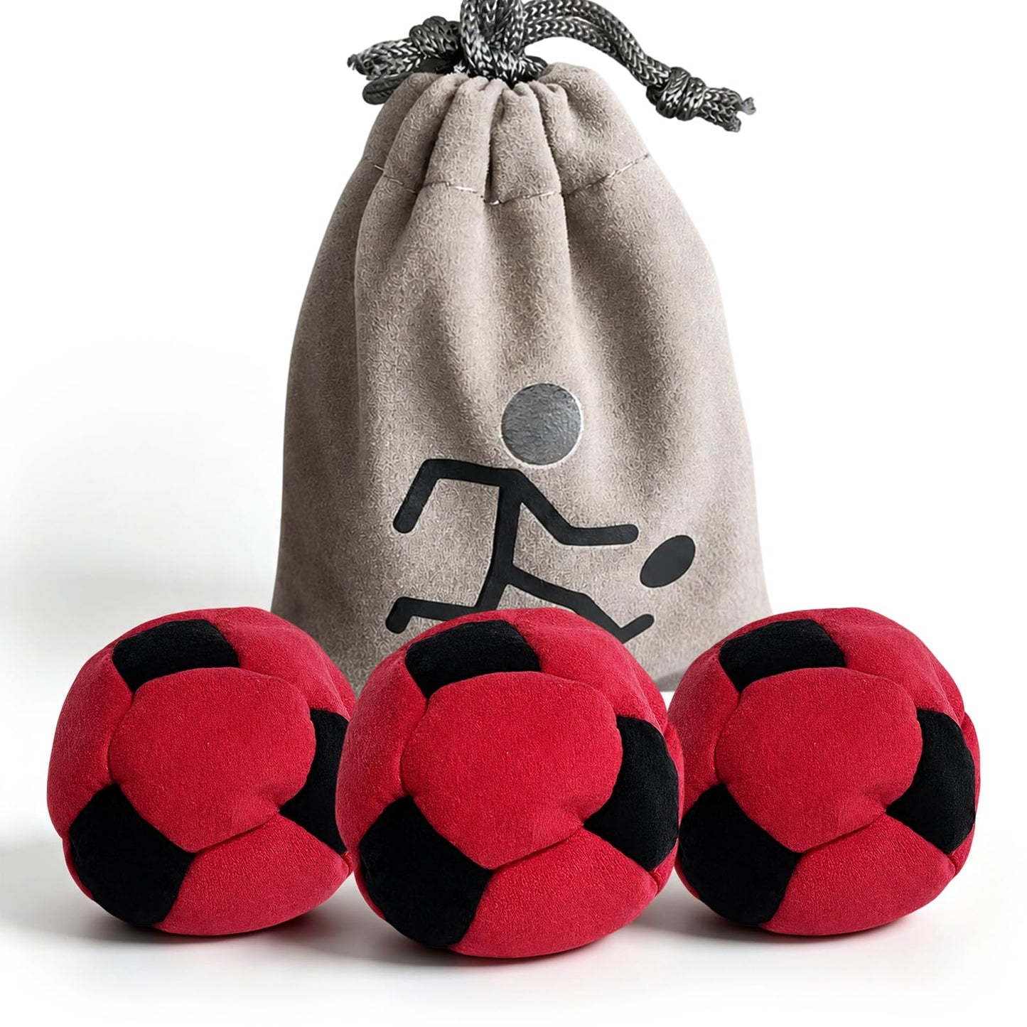 Heiluxe 3 Pack Soccer Footbag Premium Manufactured Sand Filled Kick Sack Soft Plush Fabric Dirtbag Durable for Beginners Indoor Outdoor Casual Party
