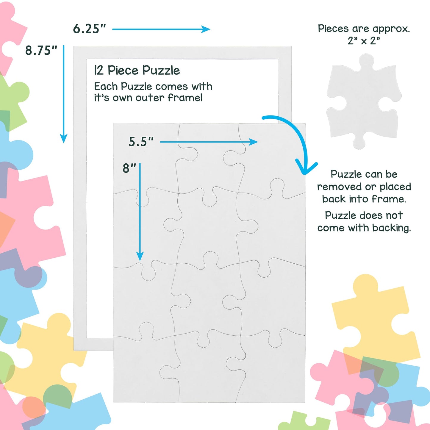 Hygloss 12 Blank Jigsaw Puzzles - 5.5 x 8 Inch, 12 Pieces Each - DYI Party invites, Perfect for Decorating, Kids' Activities, Arts & Crafts or Party