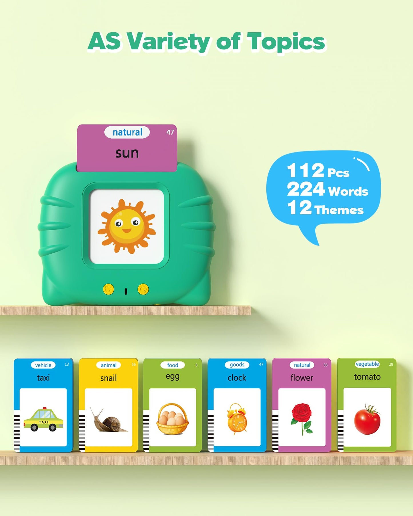 Airbition Talking Flash Cards for Toddlers 1 2 3 4 Year Olds, Green