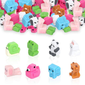 Qiuruoo 40 Mini Pixel Resin Animal, Resin Animal Figurines, Suitable for Cake Decoration, Gardens, Dollhouses, Miniature Moss Landscapes, Aquarium