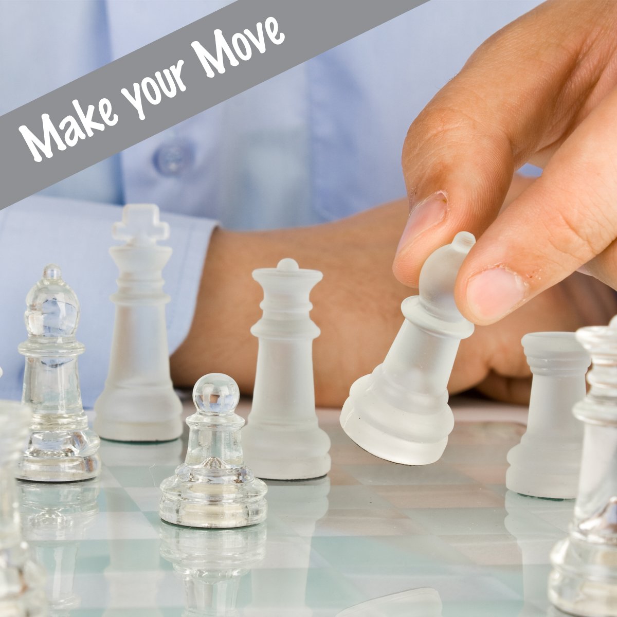 Gamie Premium Glass Chess Set, 12 Inch - Elegant Design - Durable Build - 32 Frosted and Clear Pieces - Felted Bottoms - Easy to Carry - Stable