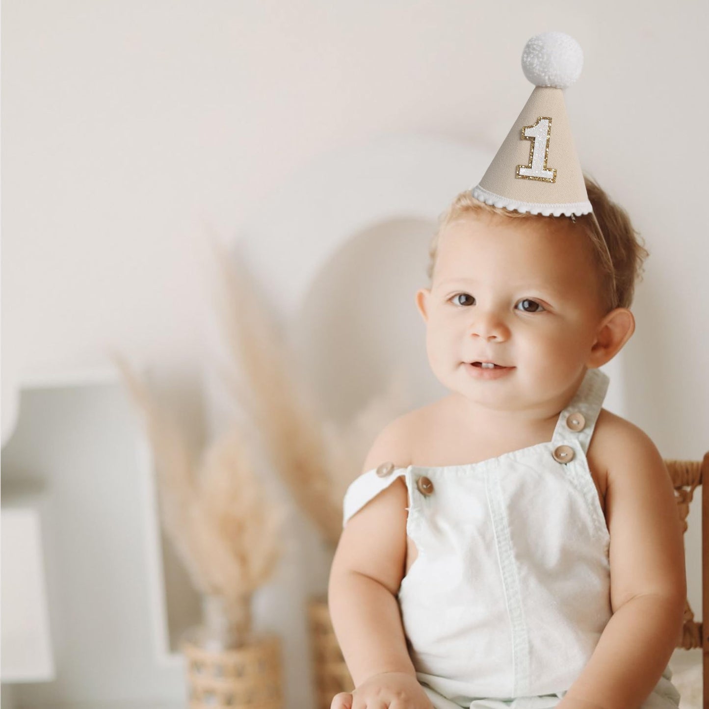 KOJIN Gender-Neutral 1st Birthday Hat For Baby - Boho First Birthday Crown, Cake Smash Photo Prop,Size:3.1 * 5.5in