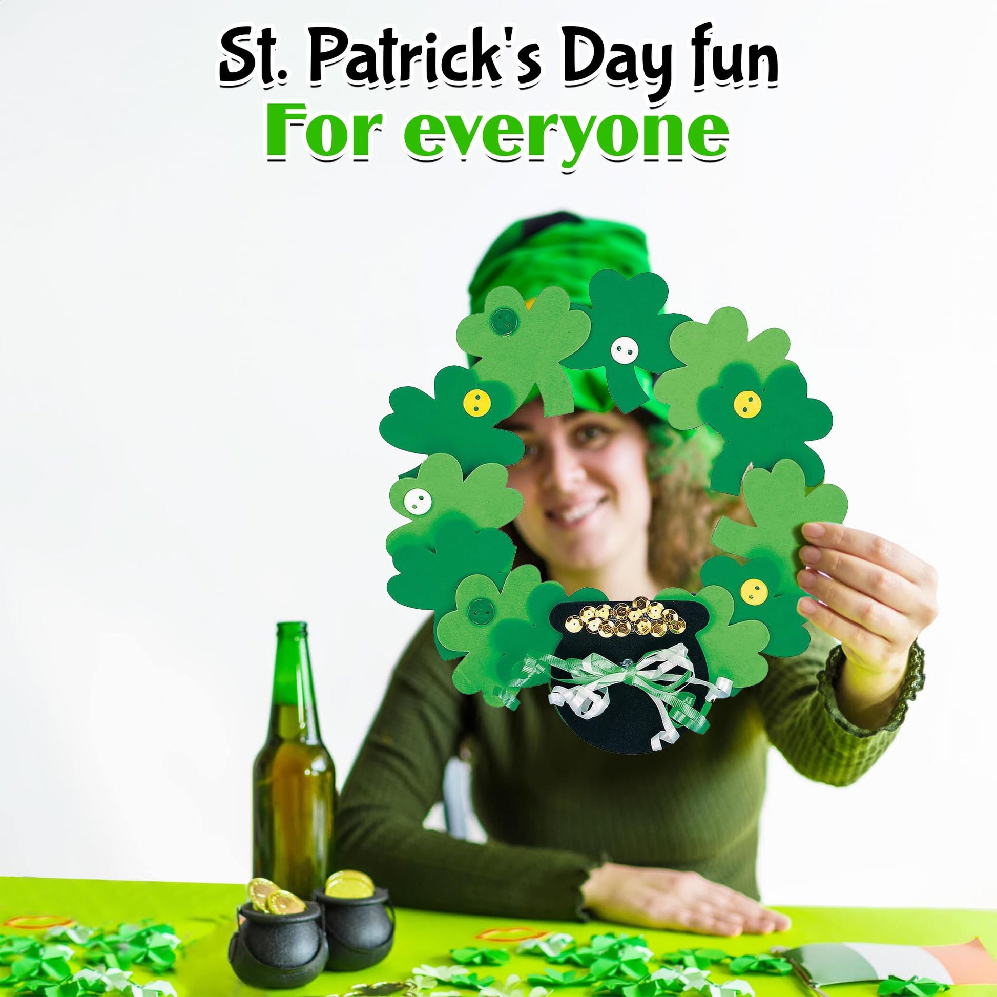 Fun Express Foam Shamrock Wreath Craft Kit - Makes 12 - St. Patrick's Day Crafts for Kids