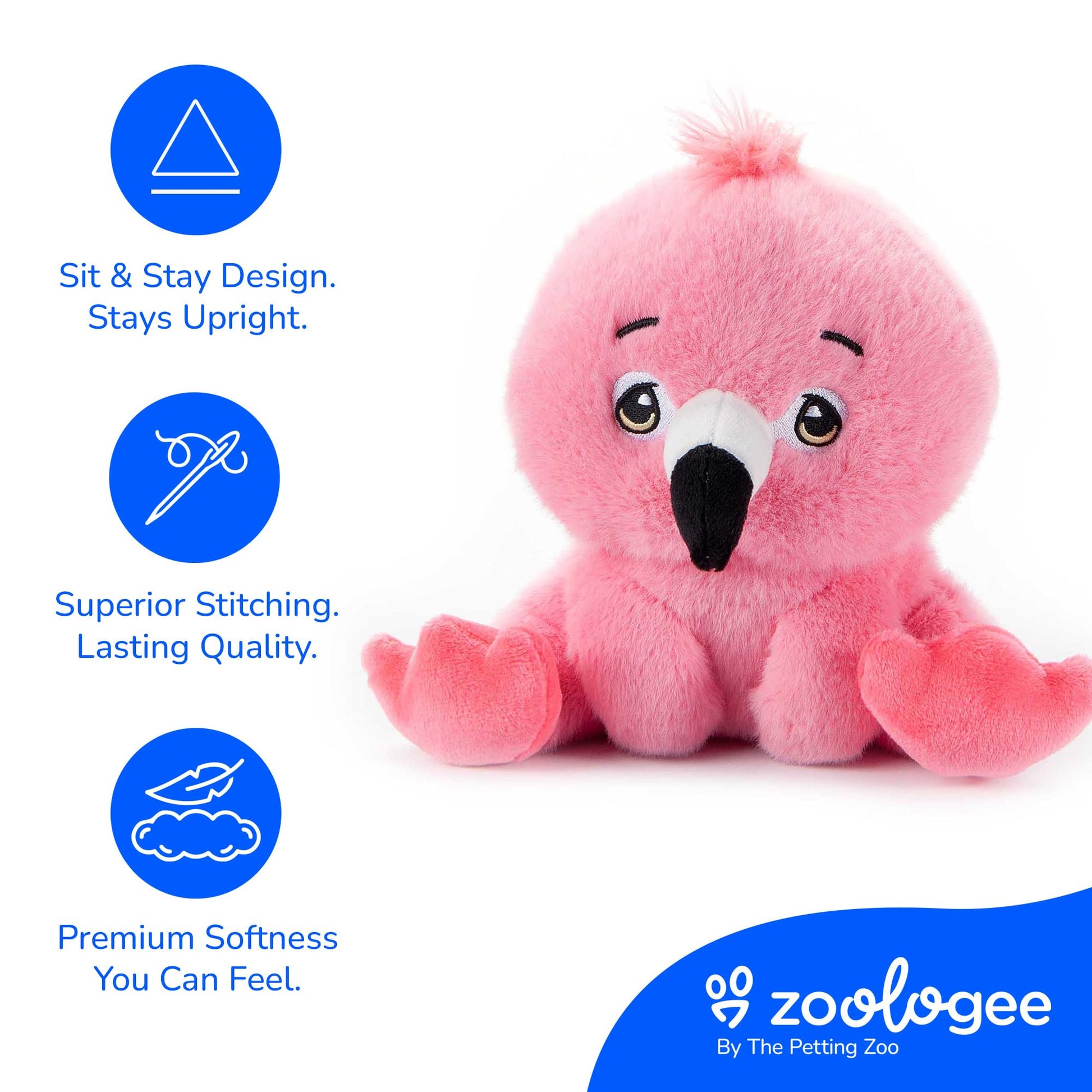 The Petting Zoo Flamingo Stuffed Animal Plushie, Gifts for Kids, Snugletz Zoologee Plush Toy, 7 in
