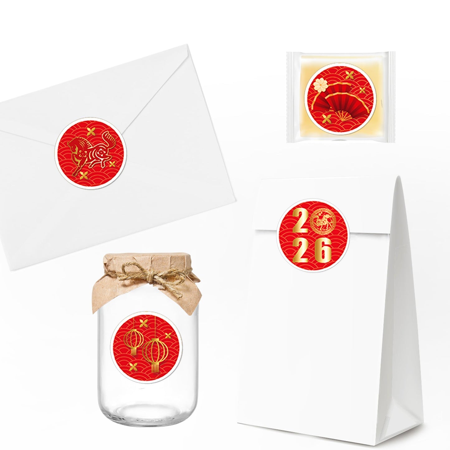 KYMY 2026 Chinese New Year Stickers, 180 Pcs Spring Festival Paper Stickers, Zodiac Horse Lunar New Year Party Favor Labels for Bottles, Envelopes