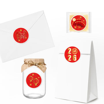 KYMY 2026 Chinese New Year Stickers, 180 Pcs Spring Festival Paper Stickers, Zodiac Horse Lunar New Year Party Favor Labels for Bottles, Envelopes