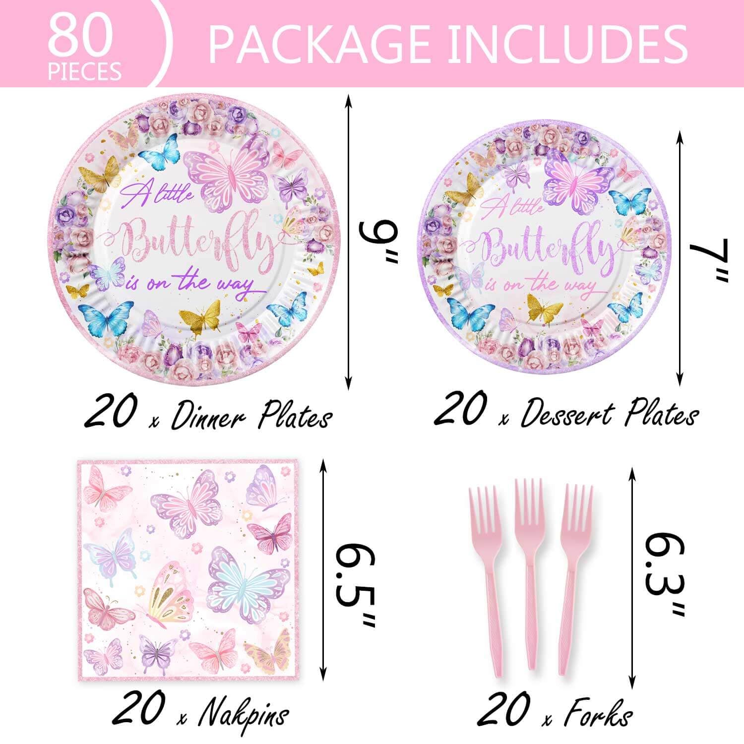 149 Pcs Butterfly Baby Shower Party Supplies Pink A Little Butterfly Is On The Way Tableware Includes Hanging Swirl, Plates, Cups, Straws, Tablecloth