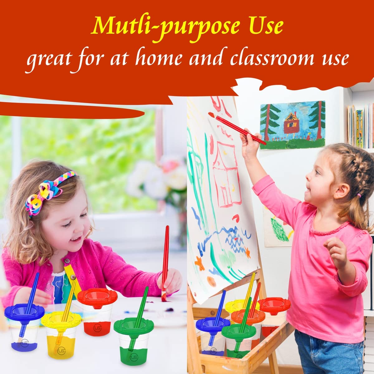 Kids Painting Set, Washable Paint for Kids with Paint Cups, Toddler Paintbrushes, Non Toxic Washable Finger Paints 2 Ounce Each, Gifting bundle