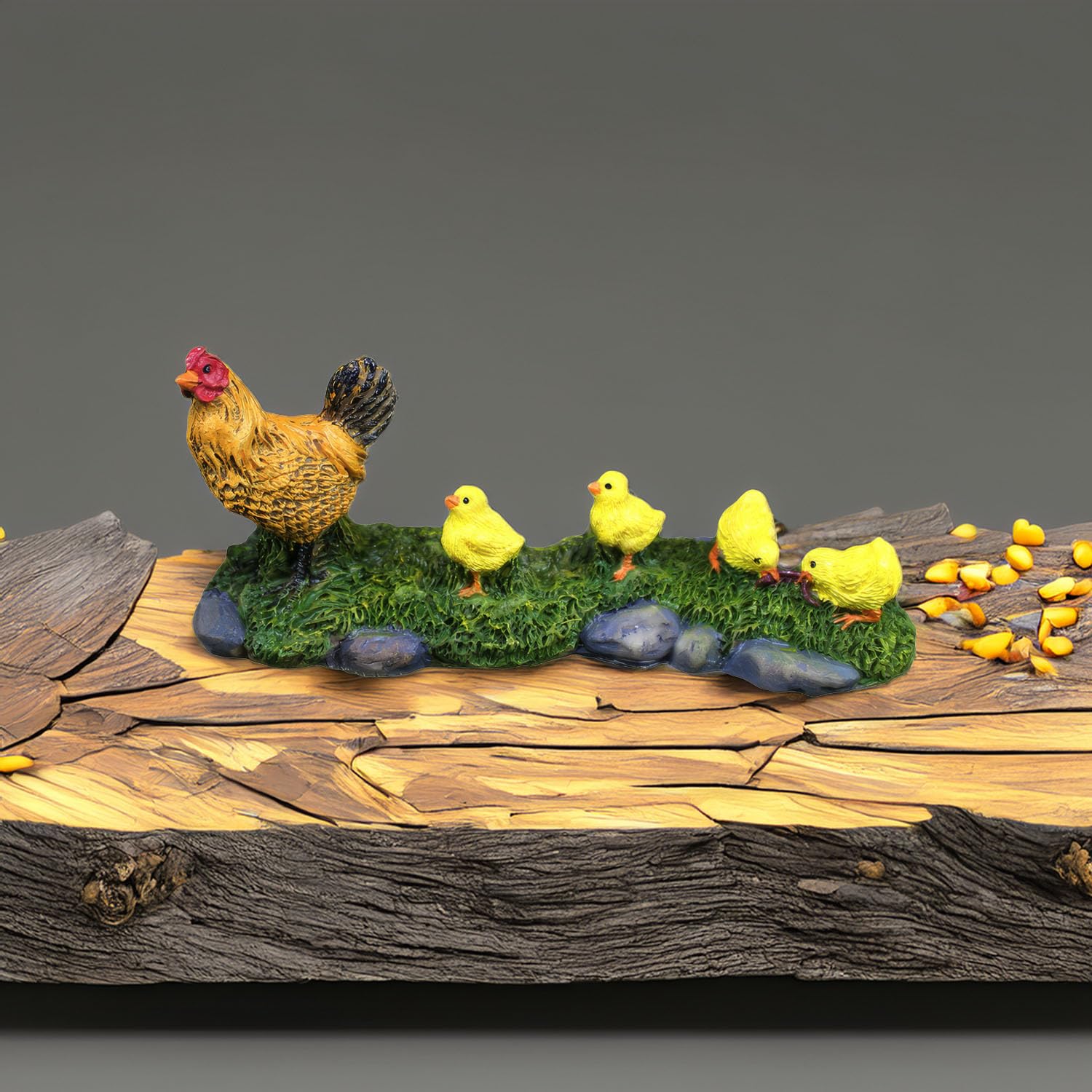 XRI XURUOYI Realistic Hen & Chicks Miniature: Detailed Resin Farm Animal Scene for Dollhouse Countryside, Diorama Display & Collectible Ornament