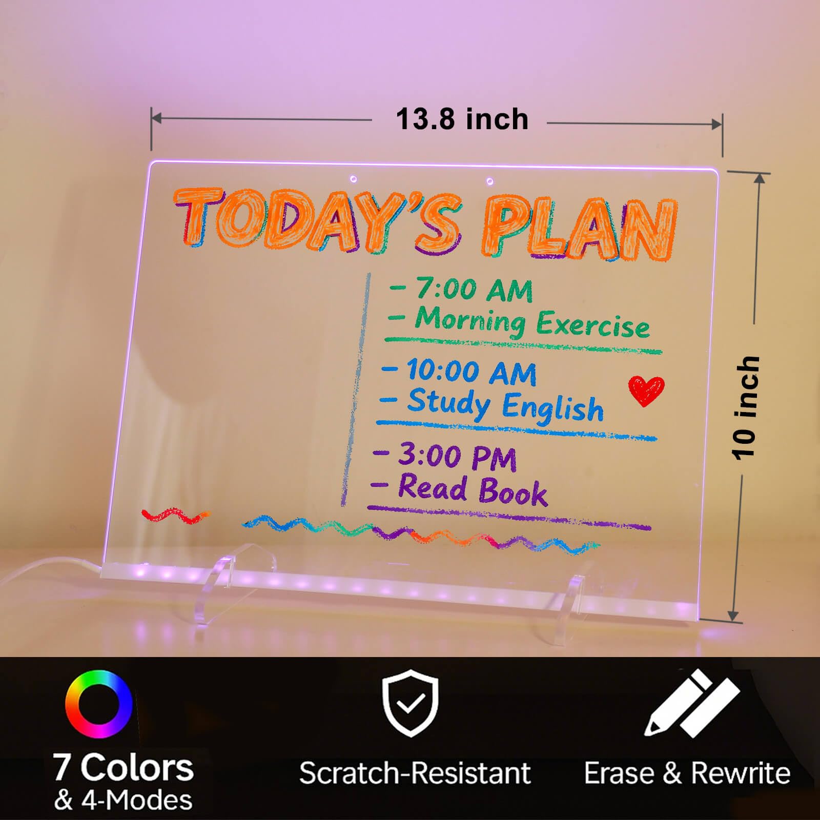 Godeprot 13.8”X10” LED Drawing Board with 12 Markers & 4 Light UP Modes & 7 Colors & Adapter * Hanging Chain, Neon Art Dry Erase Writing Message Pad