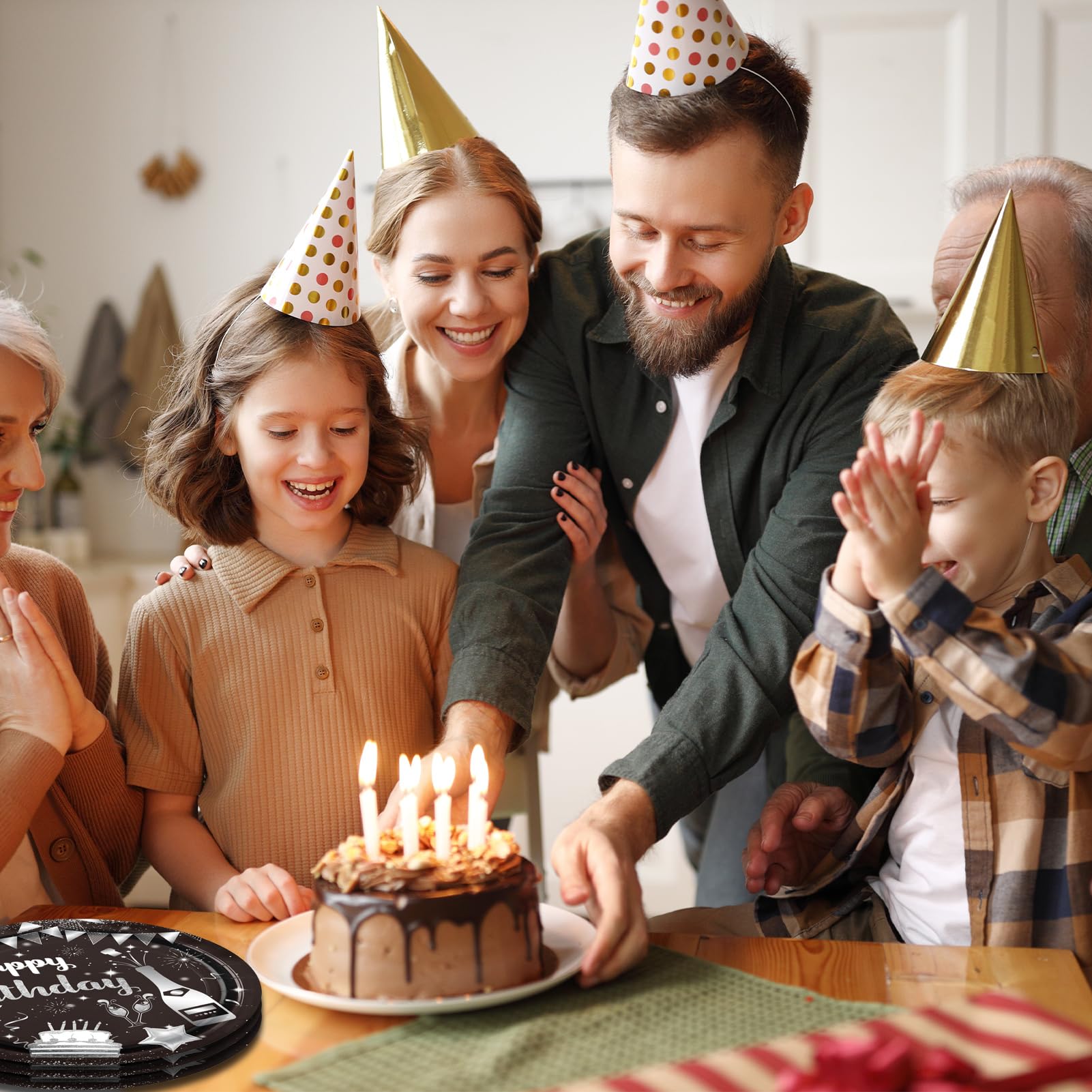 40PCS Birthday Party Decorations Black Silver Happy Birthday Party Disposable Tableware Kit Included Paper Plates and Napkins Set for Men Women
