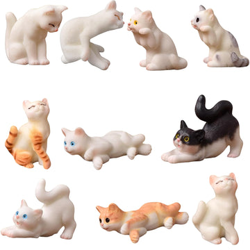 Pluzmecalm 10 Pcs Realistic Hand Painted Mini Cat Figurines Dollhouse Miniature Cats Figurine Set Cute Resin Kitten for DIY Home Landscape Cake Topper