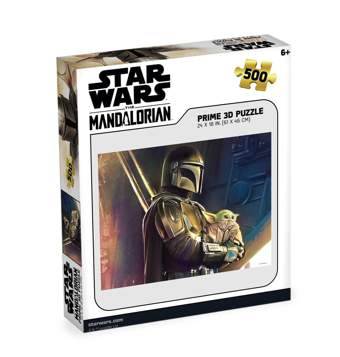 Prime 3D Mandalorian Star Wars Puzzle - 500 Piece 3D Lenticular Jigsaw for Adults & Kids, 24"x18" Motion Activity, Official Licensed Disney Gift