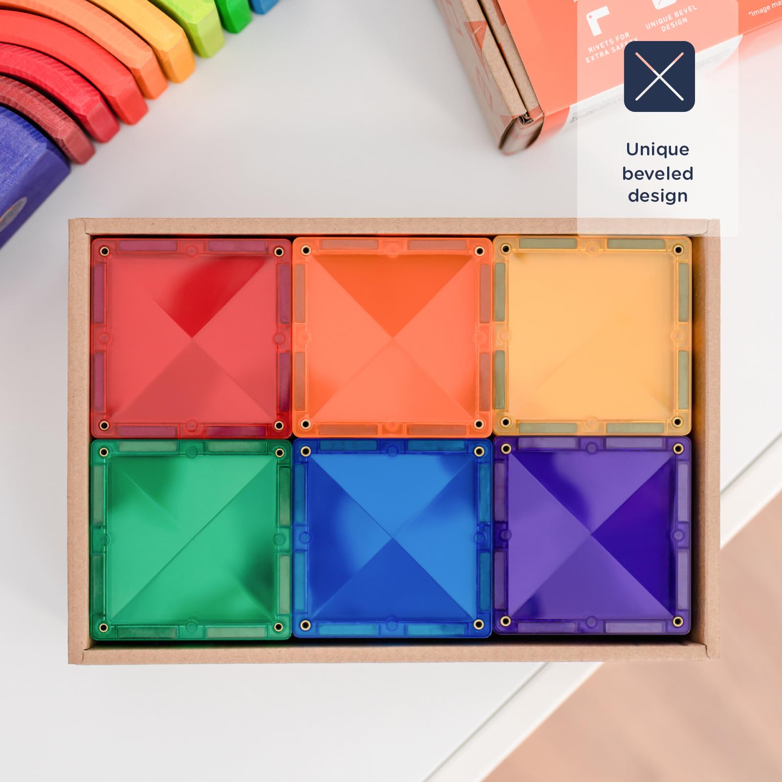 CONNETIX Magnetic Tiles Rainbow Square Pack, 42 Pieces