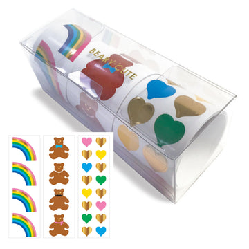 Mrs. Grossman's Beary Cute 3-Roll Sticker Gift Box with Over 175 Premium Stickers with Bears, Rainbows, and Hearts for Collecting, Scrapbooking