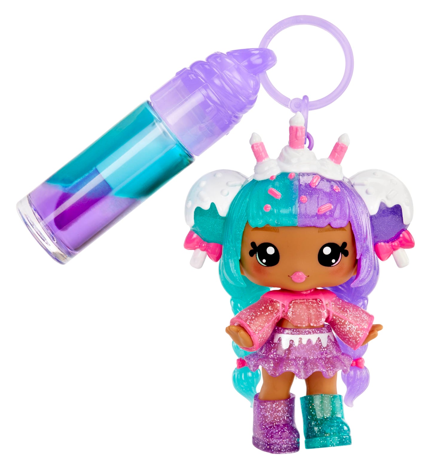 Yummiland Lip Gloss Doll: Mystery Color Change - Carly Cakepop Includes DIY Lip Gloss + Removable Keychain, Cosmetic Play, Collectible, Ages 4+