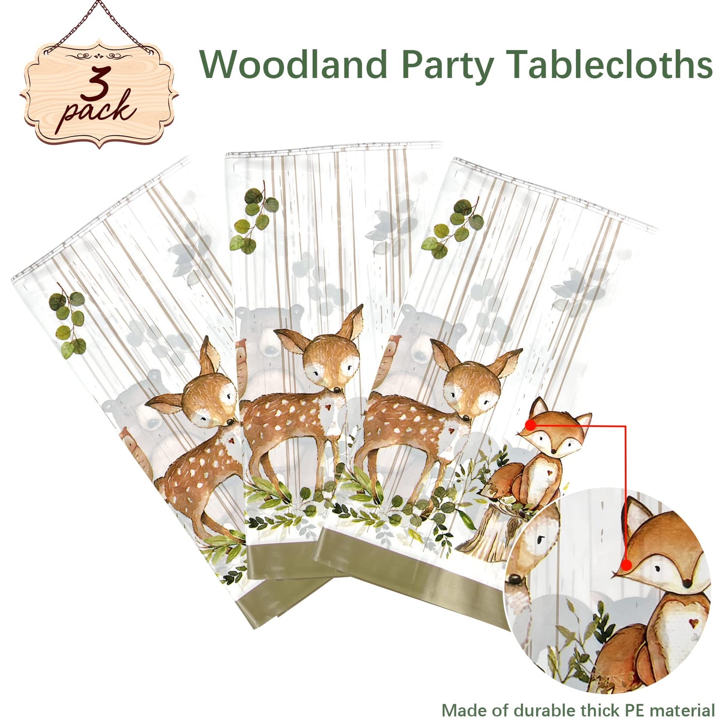 YARA Woodland Plastic Tablecloth For Baby Shower Decorations & Birthday Girl Boy |Safari Enchanted Forest Animals Decor |Neutral Gender Table