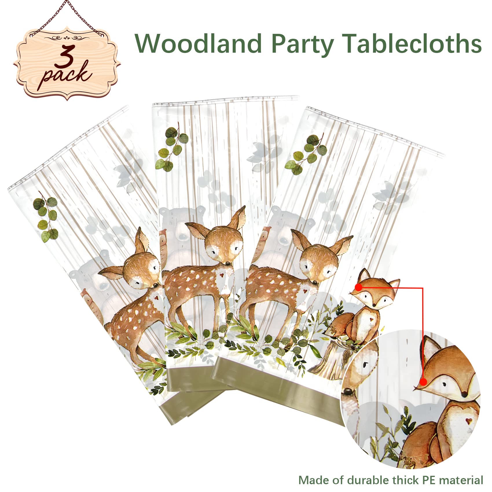YARA Woodland Plastic Tablecloth For Baby Shower Decorations & Birthday Girl Boy |Safari Enchanted Forest Animals Decor |Neutral Gender Table
