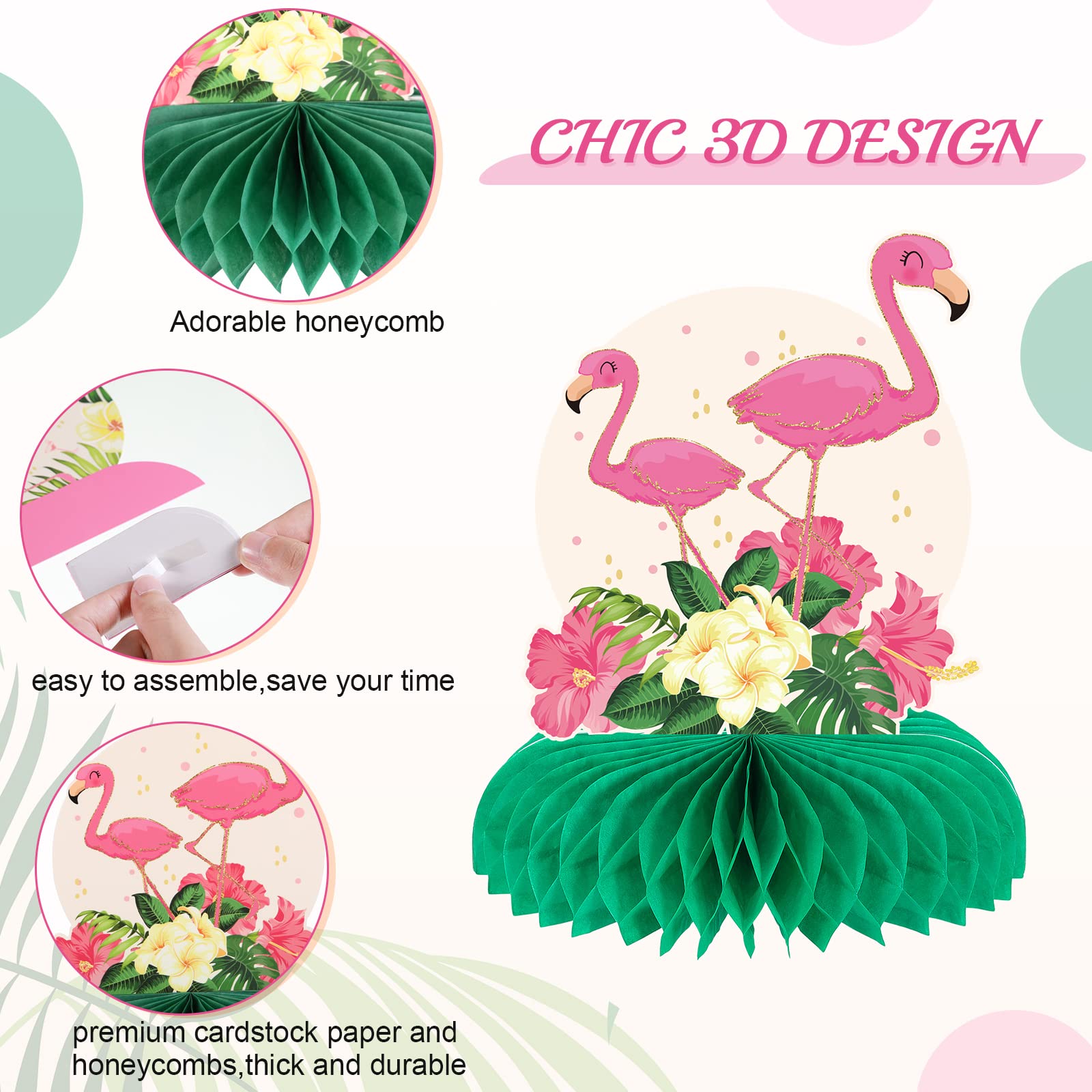 LINGXIU 9 Pieces Flamingo Themed Party Decoration Supplies Summer Hawaiian Tropical Aloha Honeycomb Centerpieces Table Toppers Decorations for Girl