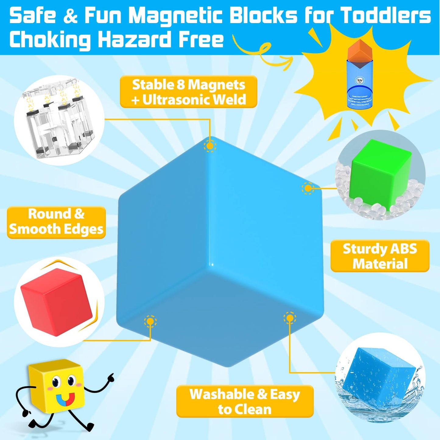 48PCS Magnetic Blocks for Toddlers Outdoor Toys, Large Magnetic Cube Toy for Sensory Montessori Education Preschool Magnet Toys for 3 4 5 6 Year Old