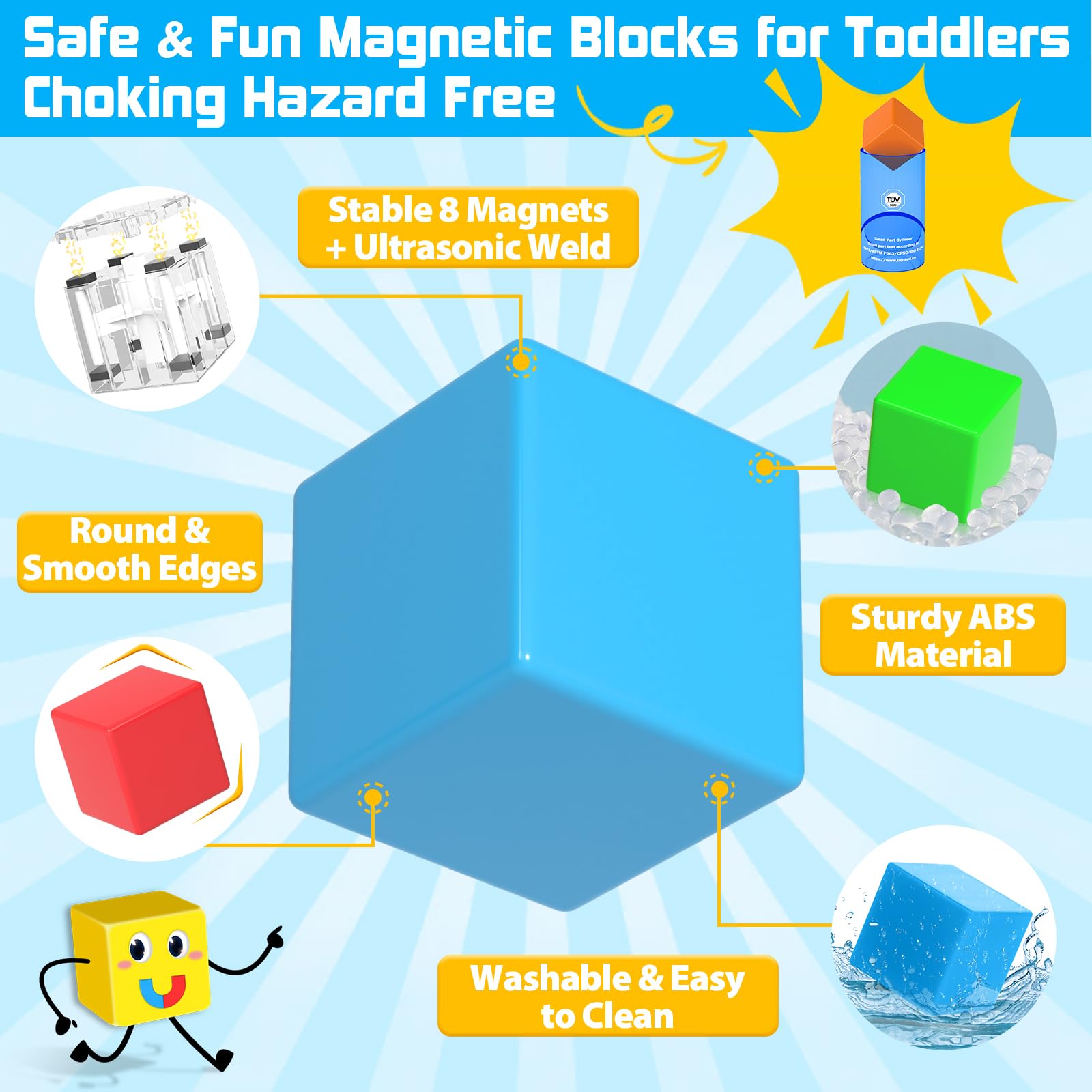 48PCS Magnetic Blocks for Toddlers Outdoor Toys, Large Magnetic Cube Toy for Sensory Montessori Education Preschool Magnet Toys for 3 4 5 6 Year Old