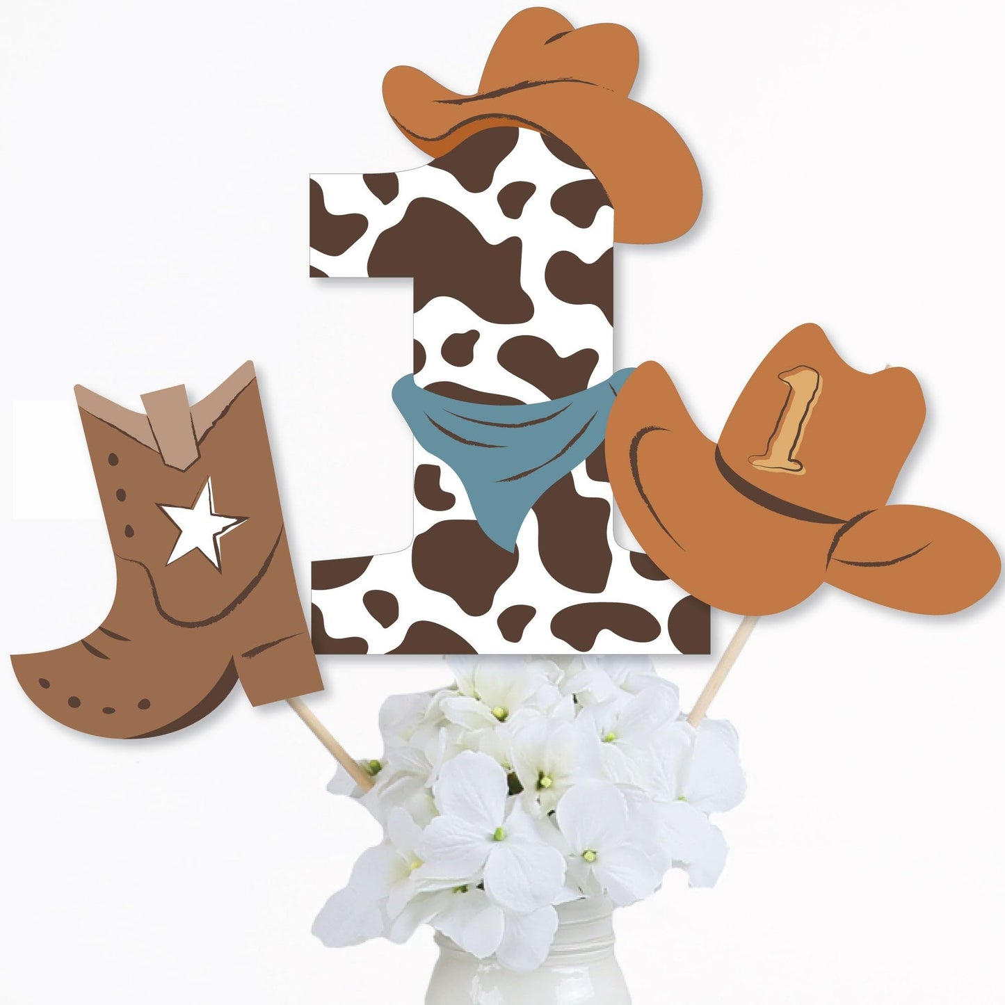Big Dot of Happiness My First Rodeo - Little Cowboy 1st Birthday Party Centerpiece Sticks - Table Toppers - Set of 15