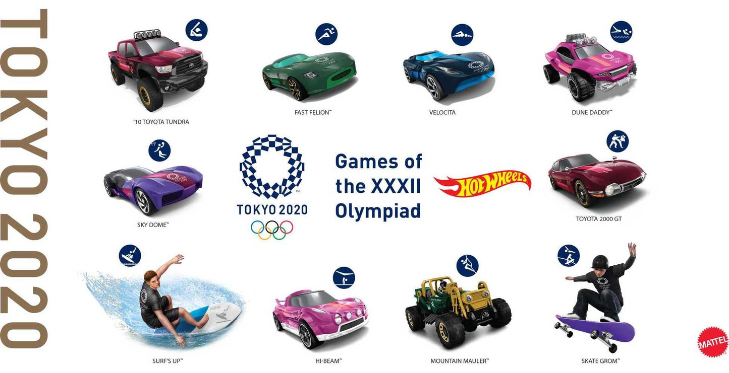 Hot Wheels Tokyo 2020 Olympics 10 Castings in 1 Pack Features 1:64 Scale Cars with Popular Sports Themes Treasure Hunt Car Collectible Ages 3