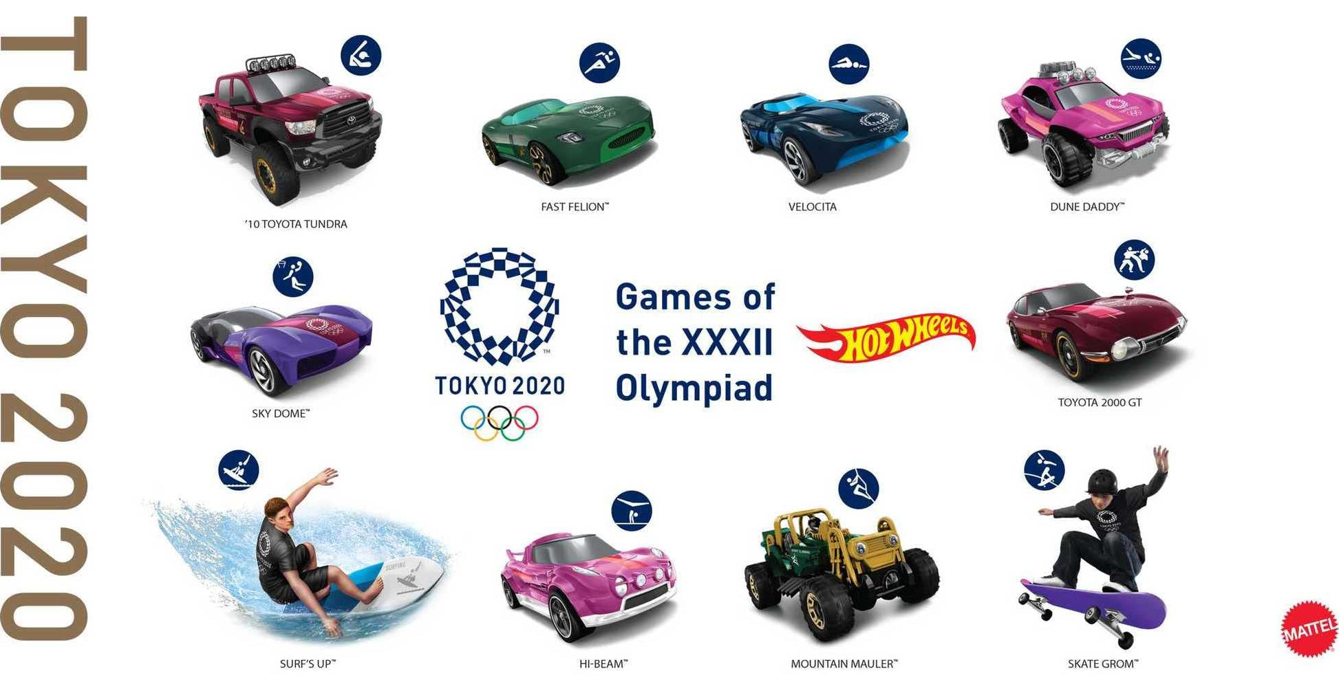 Hot Wheels Tokyo 2020 Olympics 10 Castings in 1 Pack Features 1:64 Scale Cars with Popular Sports Themes Treasure Hunt Car Collectible Ages 3