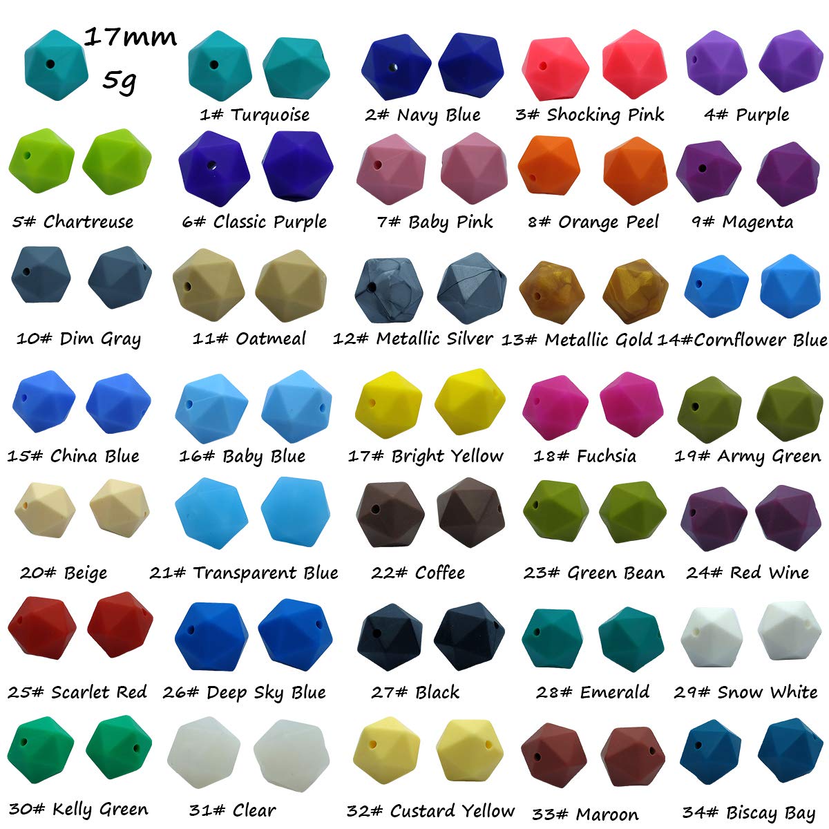 Alenybeby 30pcs 17mm Silicone Polygon Pearl Beads for Pen Silicone Geometric Icosahedron Shape Beads Hexagon Bulk Bead for Keychain DIY Mom Woman