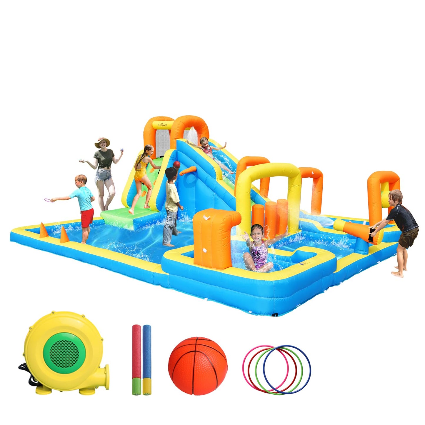 Inflatable Bounce House with Water Slide, Kids Bouncy Castle for Backyard, Outdoor Water Park, Bouncy House Party Fun, Inflatable Slide and Pool Ages