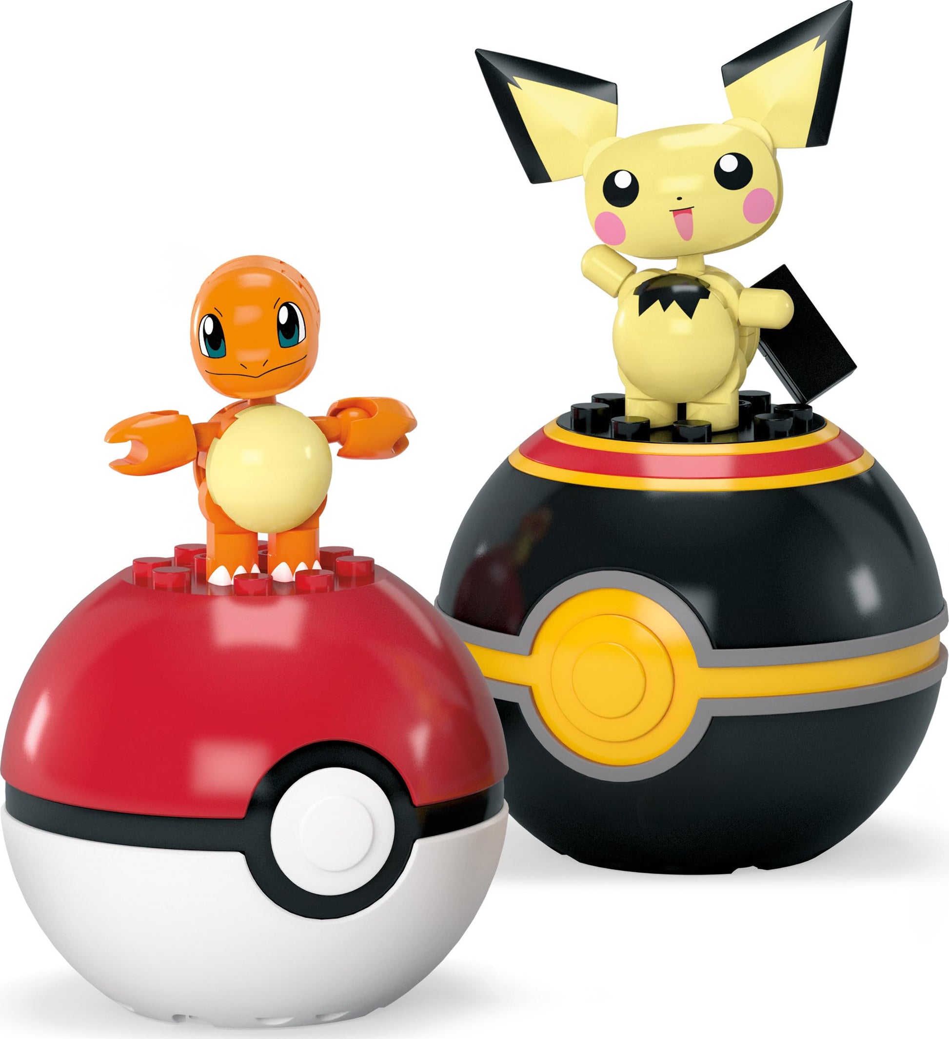MEGA Pokémon Building Toys Set Pichu & Charmander with 40 Pieces, 2 Poseable Characters and Poké Ball, 2 Inches Tall, for Kids